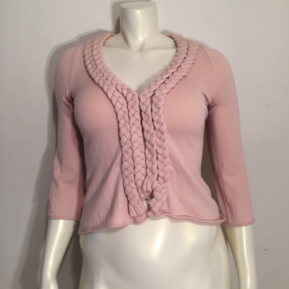 Anthropologie Moth Pink Braided Sweater Medium